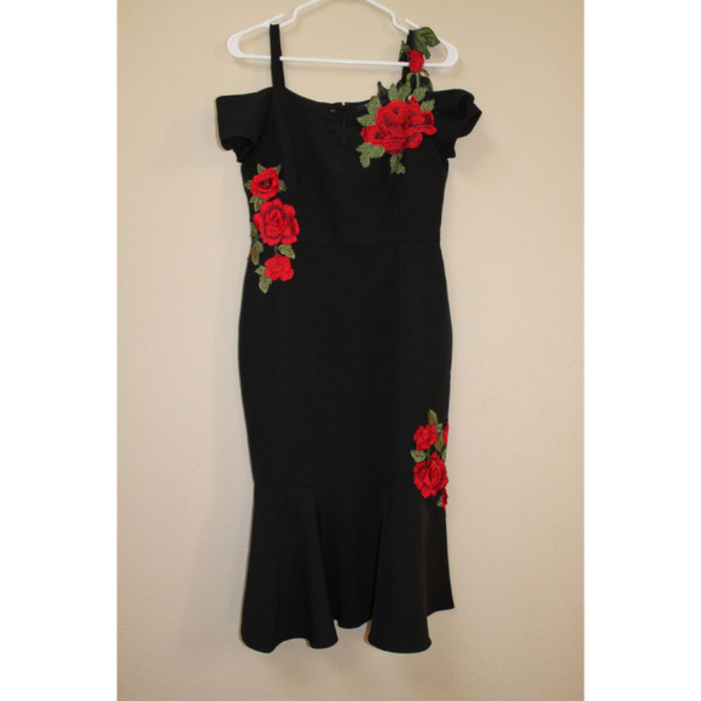 GUESS Spanish Rose Floral Black Dress Prom - Picture 3 of 6